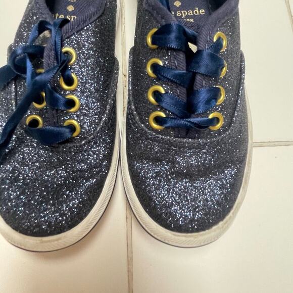 Keds Kate Spade Champion Blue Navy Glitter Sneakers Satin Laces Girls Size 7 - Picture 2 of 6